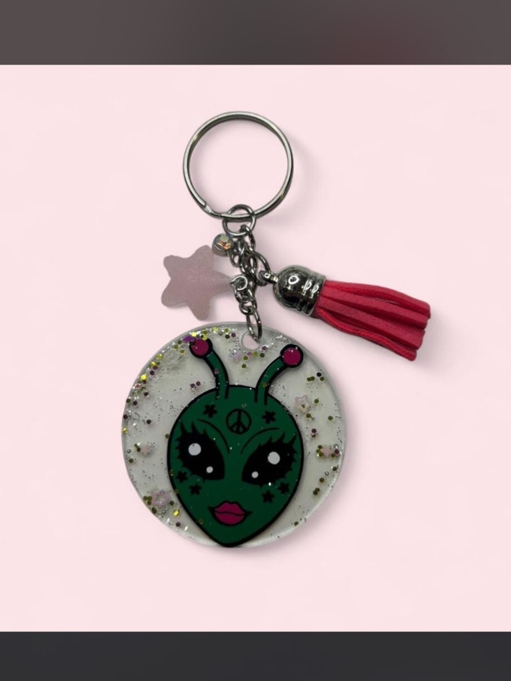 Alien Tassel Keychain with Pink Accents